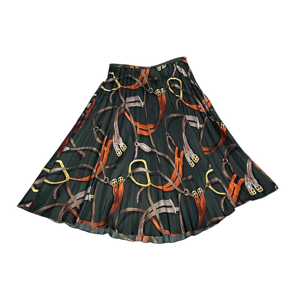 CARLISLE LINED 100% SILK PLEATED ZIP SIDE SKIRT IN BLACK MULTICOLOR Sz 8